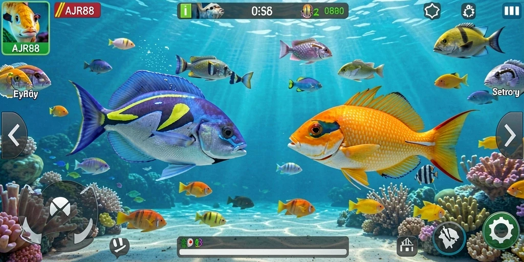 Tampilan gameplay seru dalam AJR88 dengan aksi tembak ikan.