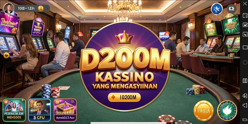 Screenshot D200M menampilkan aksi seru permainan Kasino interaktif.