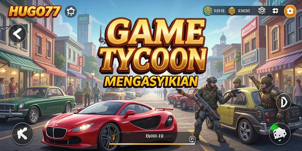 Screenshot gameplay HUGO77 yang menampilkan momen pengelolaan bisnis.