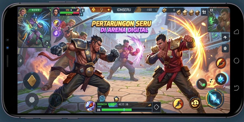 Tampilan pertarungan intens di arena <strong>IDNSERU</strong> yang menegangkan dan seru.