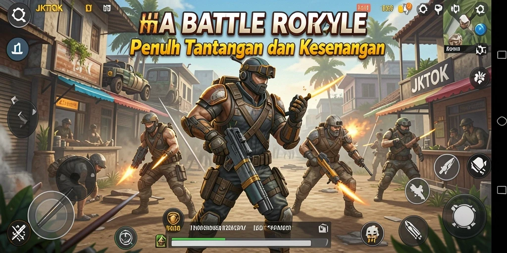 Screenshot utama JKTOK menunjukkan aksi Battle Royale yang intens.