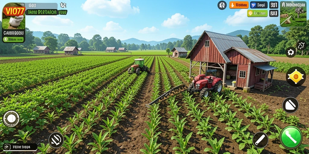 Tampilan gameplay menarik dengan ladang yang rimbun dan berwarna.